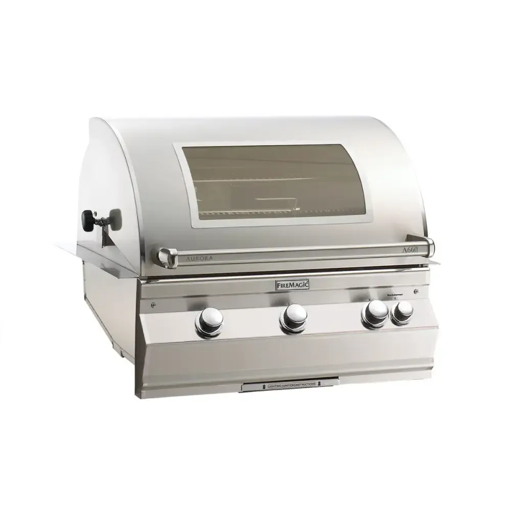 FM A660i Aurora 30" Built-In Grill with Analog Thermometer, Rotisserie Backburner, Infrared Burner and Magic View Window, NG - A660I8LANW