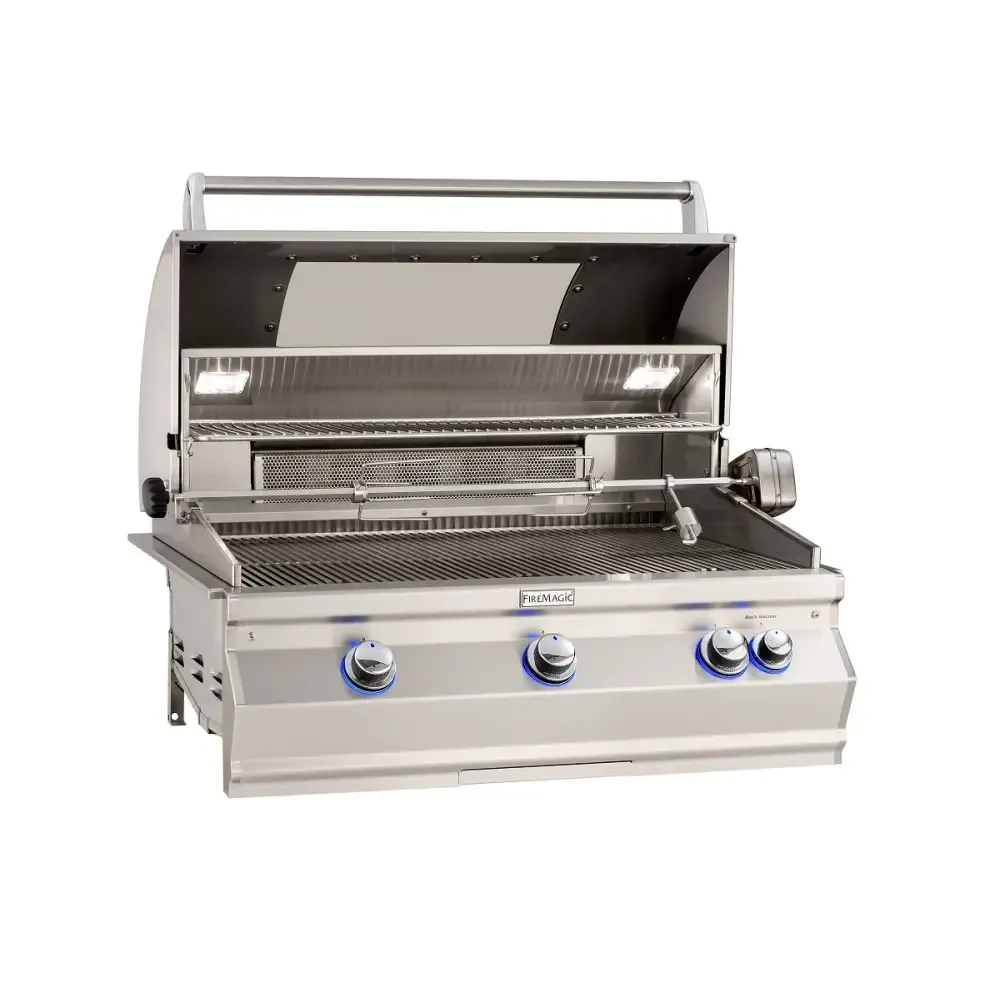 FM A660i Aurora 30" Built-In Grill with Analog Thermometer, Rotisserie Backburner, Infrared Burner and Magic View Window, NG - A660I8LANW