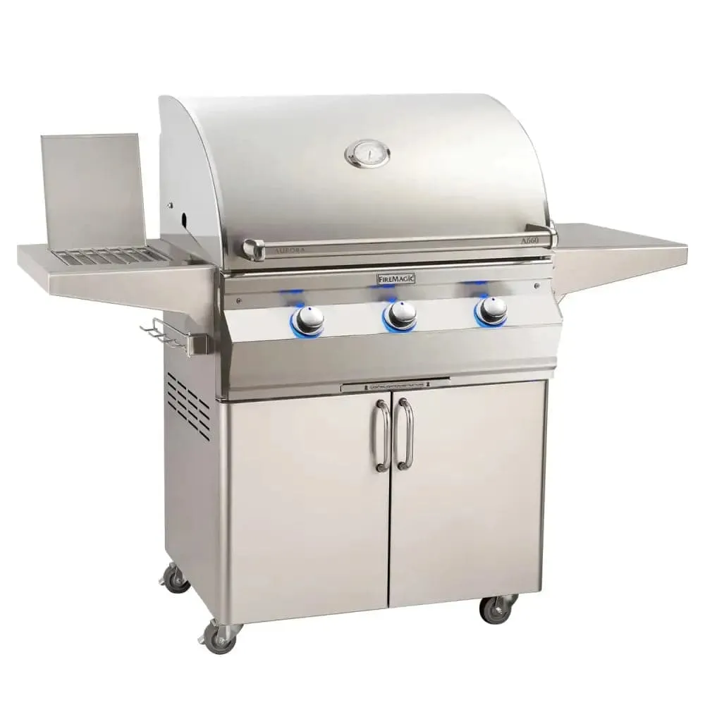 FM A660s Aurora 30" Portable Grill with Analog Thermometer and Flush Mounted Single Side Burner, LP - A660S7EAP62