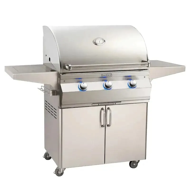 FM A660s Aurora 30" Portable Grill with Analog Thermometer and Flush Mounted Single Side Burner, LP - A660S7EAP62