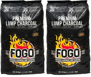 FOGO Premium Oak Restaurant Grade All-Natural Hardwood Medium and Small Sized Lump Charcoal for Grilling and Smoking, 17.6 Pound Bag, 2-Pack