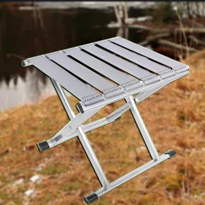 Foldable Small Bathroom Stool, Portable Fishing Stool, Metal Folding Seat Camping Stool, Compact Low Stool for Hunting Bathroom Backyard Garden(Silver,Small)