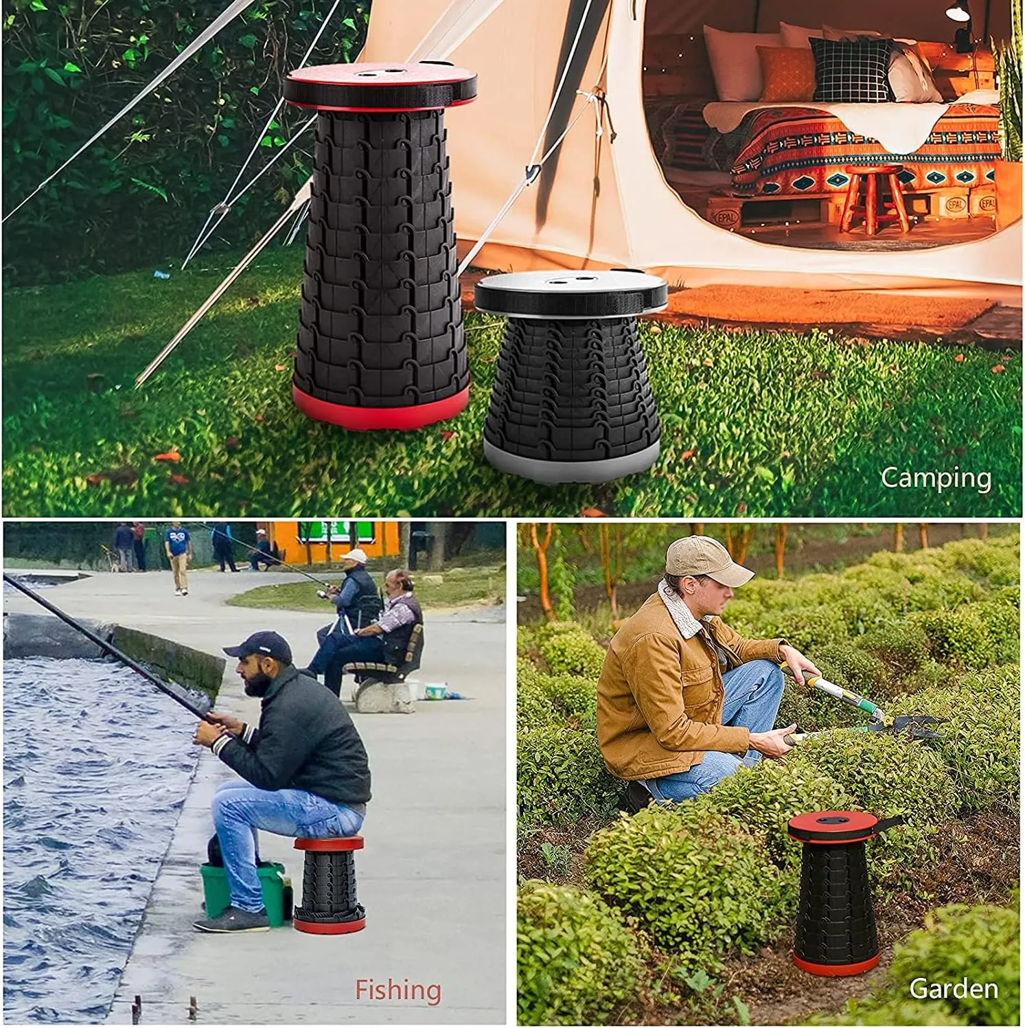 Folding Adjustable Camping Stool, Portable Telescoping Folding Stool with Backpack Pad, Upgraded Collapsible and Retractable Chair with Max Load Capacity 400lbs (Blue)
