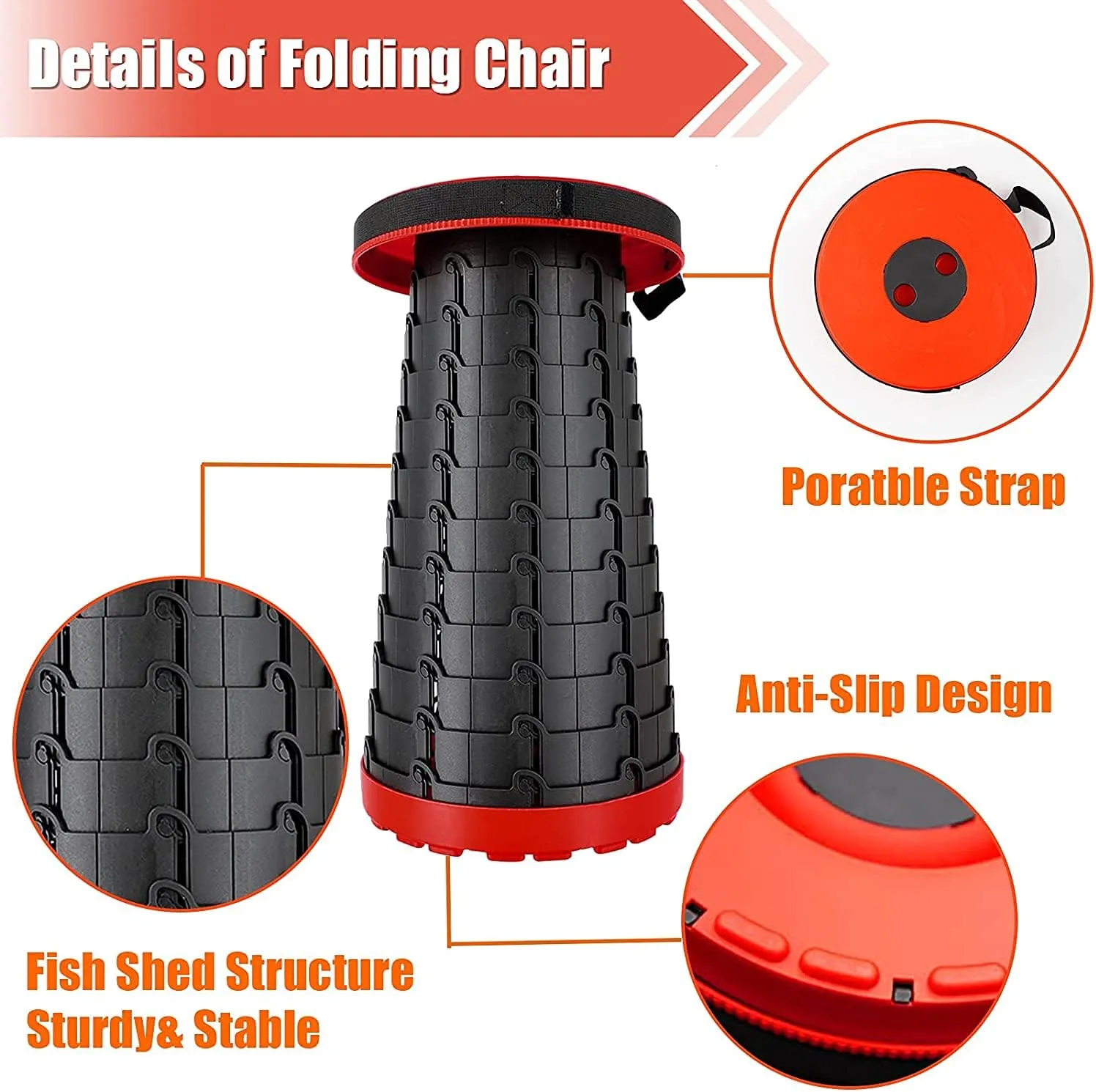 Folding Adjustable Camping Stool, Portable Telescoping Folding Stool with Backpack Pad, Upgraded Collapsible and Retractable Chair with Max Load Capacity 400lbs (Blue)
