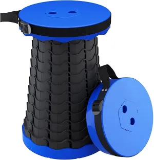 Folding Adjustable Camping Stool, Portable Telescoping Folding Stool with Backpack Pad, Upgraded Collapsible and Retractable Chair with Max Load Capacity 400lbs (Blue)