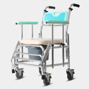 Folding Aluminum Shower Chair Bath Bench Seat Wheelchair Commode Chair Deluxe Elderly Toilet Seat Pregnant Women Toilet Light Wheeled Mobile