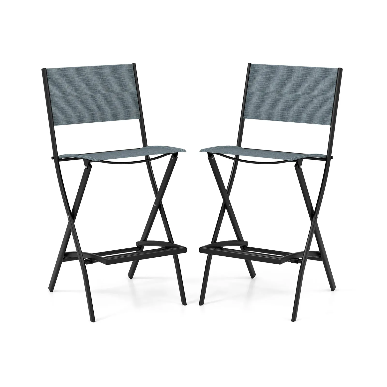 Folding Bar Height Stool with Metal Frame and Footrest