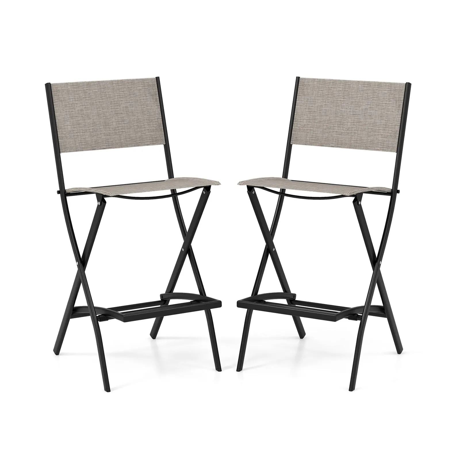 Folding Bar Height Stool with Metal Frame and Footrest