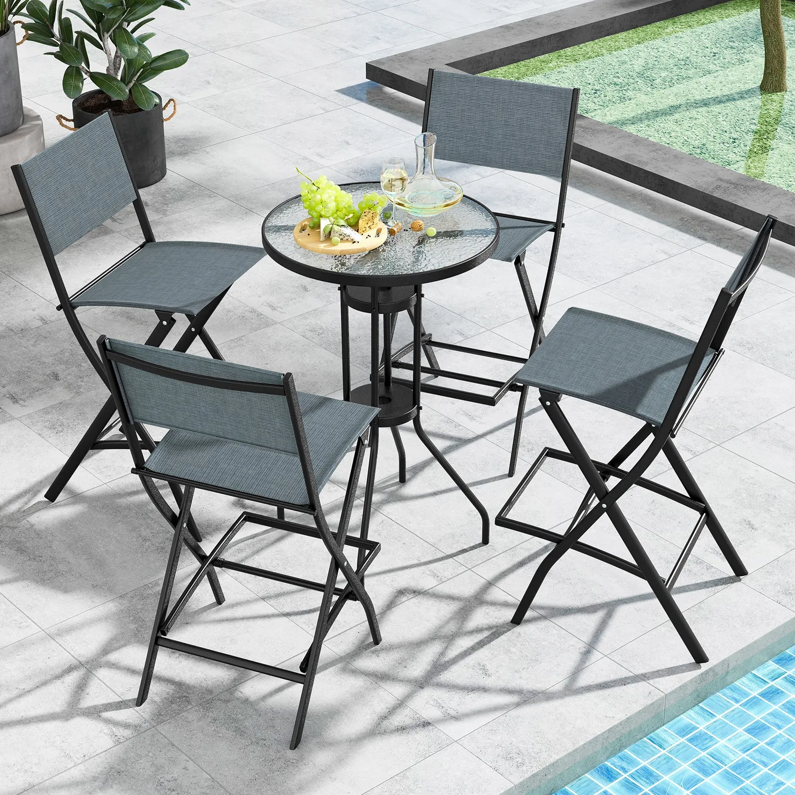 Folding Bar Height Stool with Metal Frame and Footrest