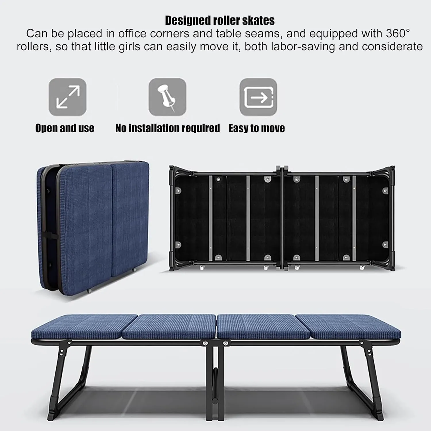 Folding Camping Cot W/Mat for Adults, Heavy Duty Collapsible Foldable Camping Bed for Adults Kids with Non-Slip Foot Pad for Home Office Nap Beach Pool Patio Travel(Blue,70x187cm)