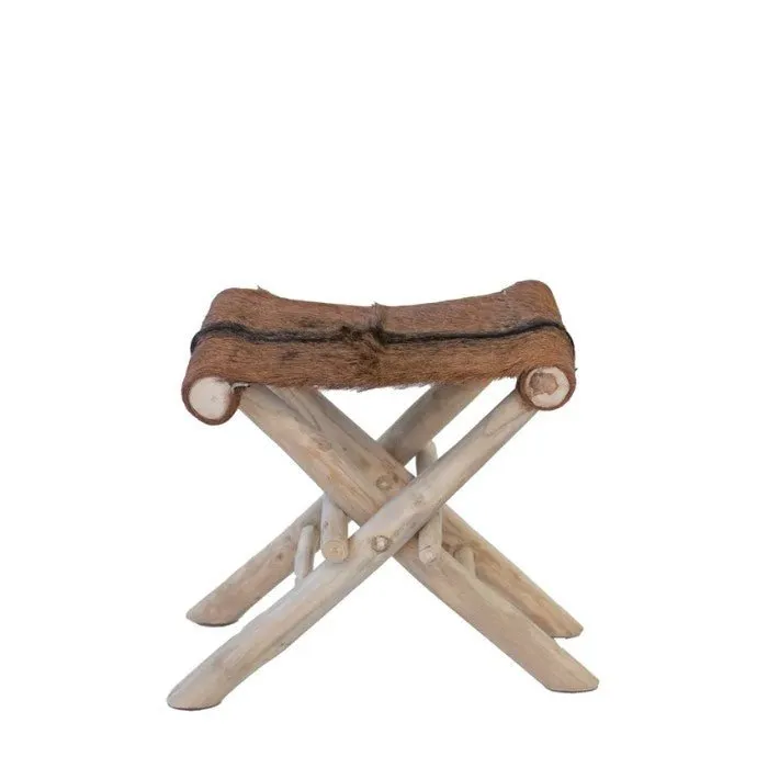 Folding Goatskin Leather Stool or Ottoman