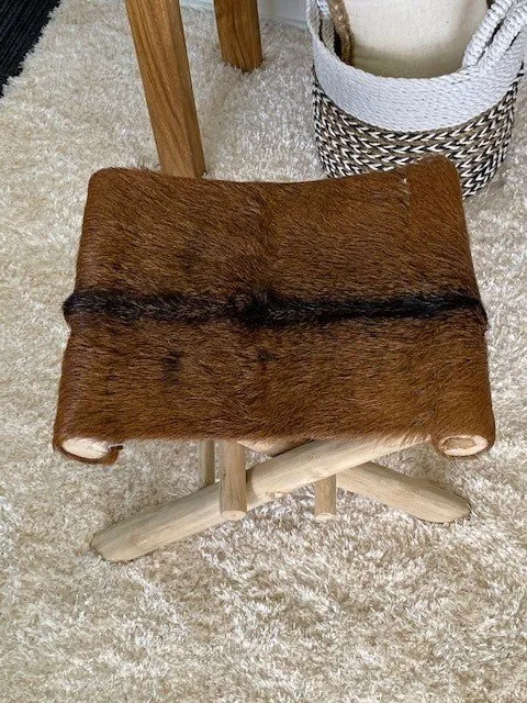 Folding Goatskin Leather Stool or Ottoman