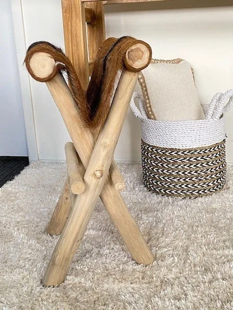 Folding Goatskin Leather Stool or Ottoman