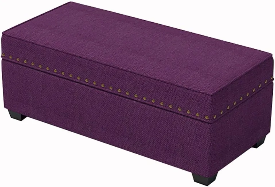 Folding Storage Solid Wood Shoe Bench Breathable Cotton Upholstered Seat for Bedroom Living Room Sofa Stool Bearing Weight 150Kg 90X40X40Cm,Purple