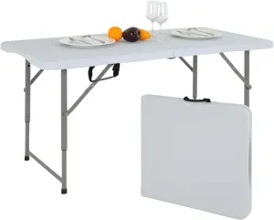 Folding Table 4FT, Plastic Table Height Adjustable Table for Picnic, Camping, Kitchen, Beach, Party, Outdoor Indoor, 47 x 24 x 29 Inch,White
