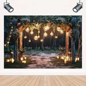 Forest Night Scene Backdrops for Photography Forest Wonderland Camping Theme Party Decoration Baby Shower Baby Kids Birthday Party Backdrop Kids Girl Portrait Background (7X5FT)