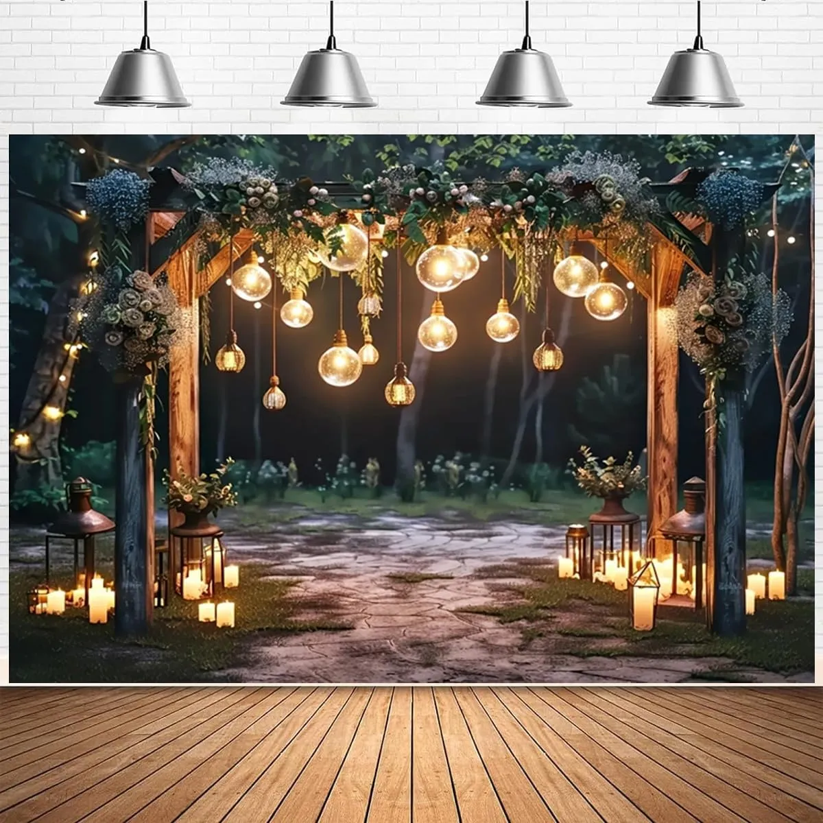 Forest Night Scene Backdrops for Photography Forest Wonderland Camping Theme Party Decoration Baby Shower Baby Kids Birthday Party Backdrop Kids Girl Portrait Background (7X5FT)