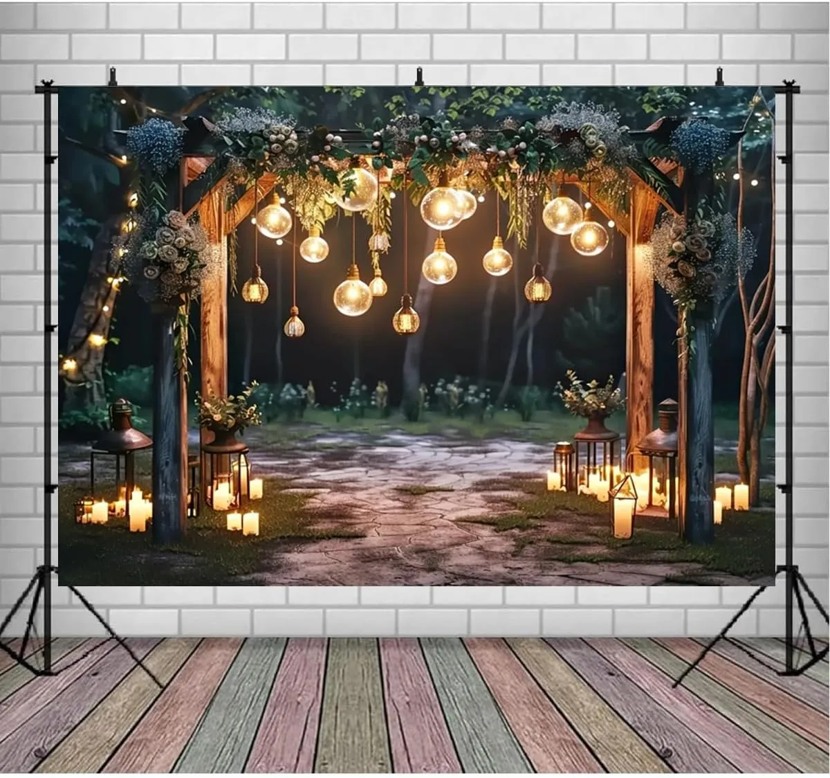 Forest Night Scene Backdrops for Photography Forest Wonderland Camping Theme Party Decoration Baby Shower Baby Kids Birthday Party Backdrop Kids Girl Portrait Background (7X5FT)