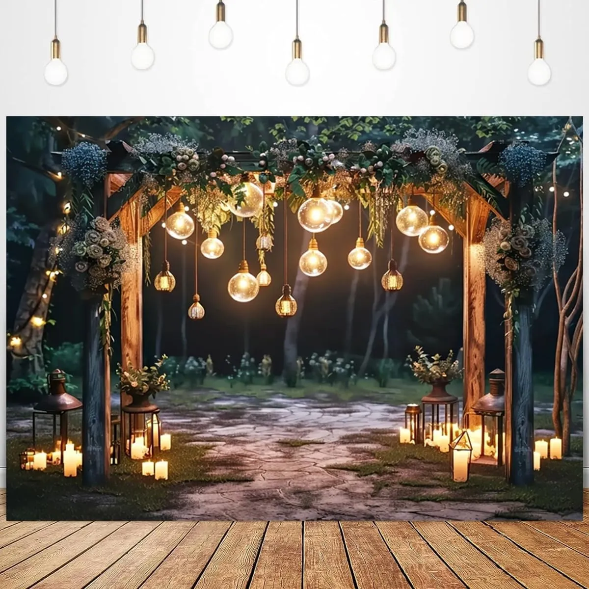 Forest Night Scene Backdrops for Photography Forest Wonderland Camping Theme Party Decoration Baby Shower Baby Kids Birthday Party Backdrop Kids Girl Portrait Background (7X5FT)