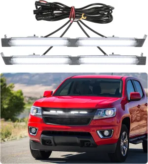 Front Bumper Grill Lights for 2015-2020 Chevy Colorado Accessories LED Running Light Bar DRL Only Fits Z71 WT LT Factory Grille (White)