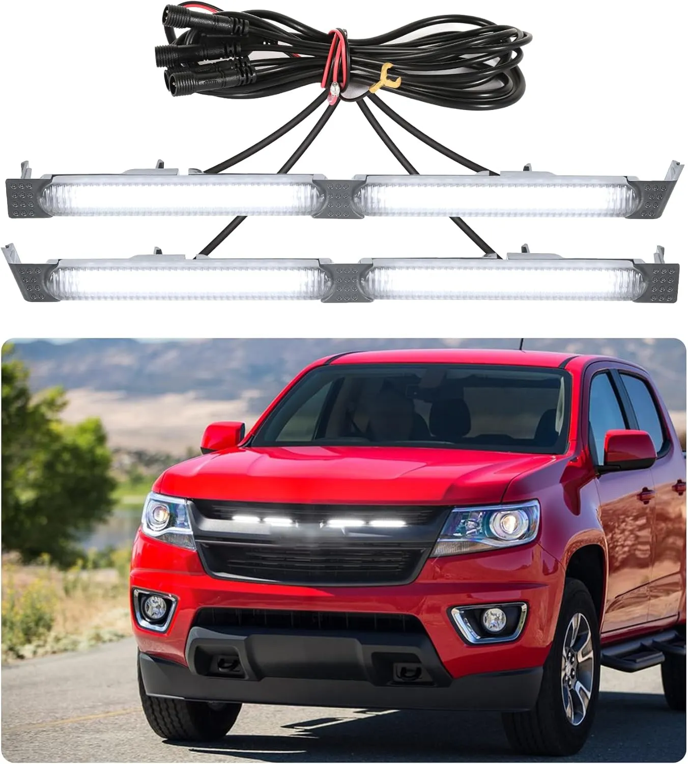 Front Bumper Grill Lights for 2015-2020 Chevy Colorado Accessories LED Running Light Bar DRL Only Fits Z71 WT LT Factory Grille (White)
