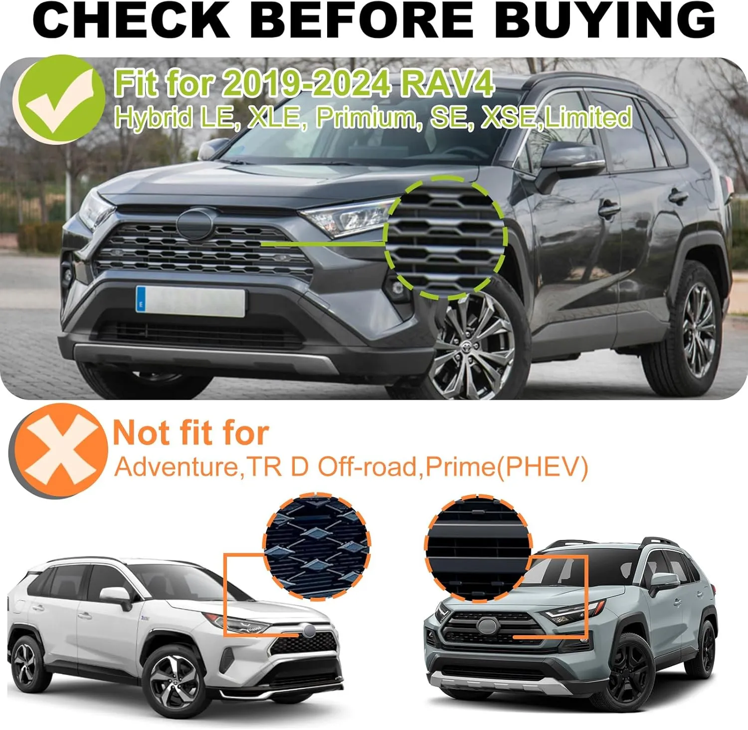 Front Grill Lights for Toyota RAV4 Accessories 2019-2024 LED Grille Lights for Hybrid LE SE XLE XSE Limited(RGB)