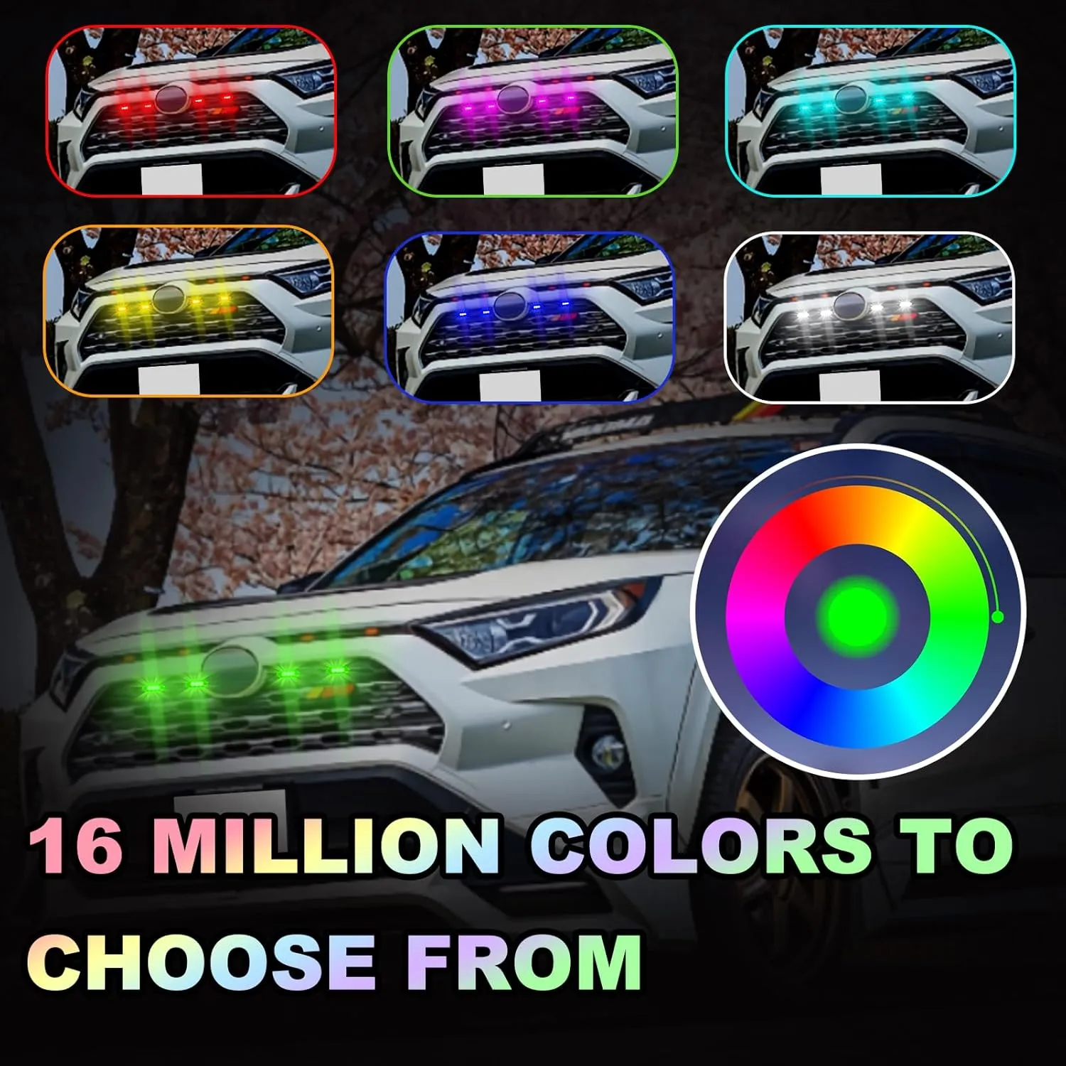 Front Grill Lights for Toyota RAV4 Accessories 2019-2024 LED Grille Lights for Hybrid LE SE XLE XSE Limited(RGB)
