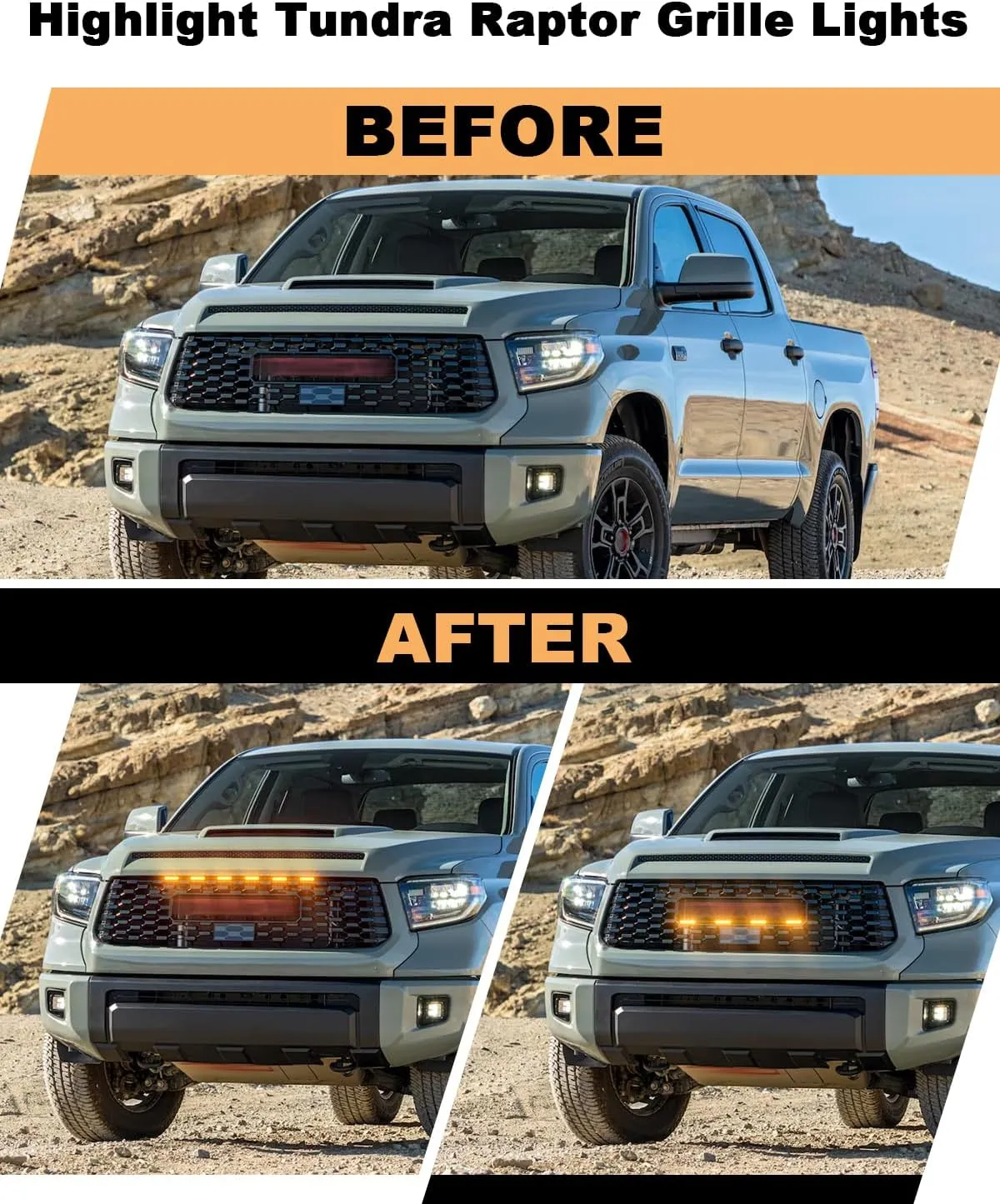 Front Grille LED Lights for Toyota Tundra 2025 2024-2019 Accessories Raptor Style Grill Trim Warning Lights (Amber Lights, 4)