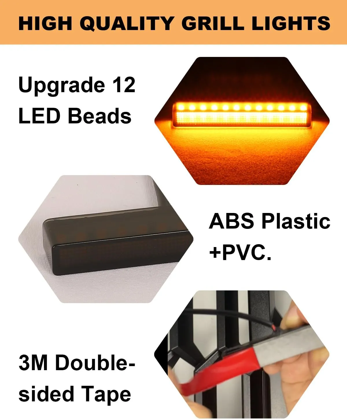 Front Grille LED Lights for Toyota Tundra 2025 2024-2019 Accessories Raptor Style Grill Trim Warning Lights (Amber Lights, 4)