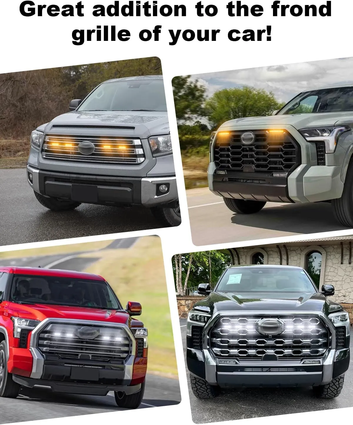 Front Grille LED Lights for Toyota Tundra 2025 2024-2019 Accessories Raptor Style Grill Trim Warning Lights (Amber Lights, 4)