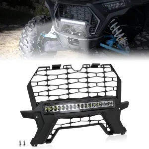Front Mesh Grill with LED Light for Polaris RZR XP 1000 XP4 Turbo 2019-2023 Accessories, Waterproof ABS Lower Grille Light Bar (Fits Fang Lights, No Gap Design)