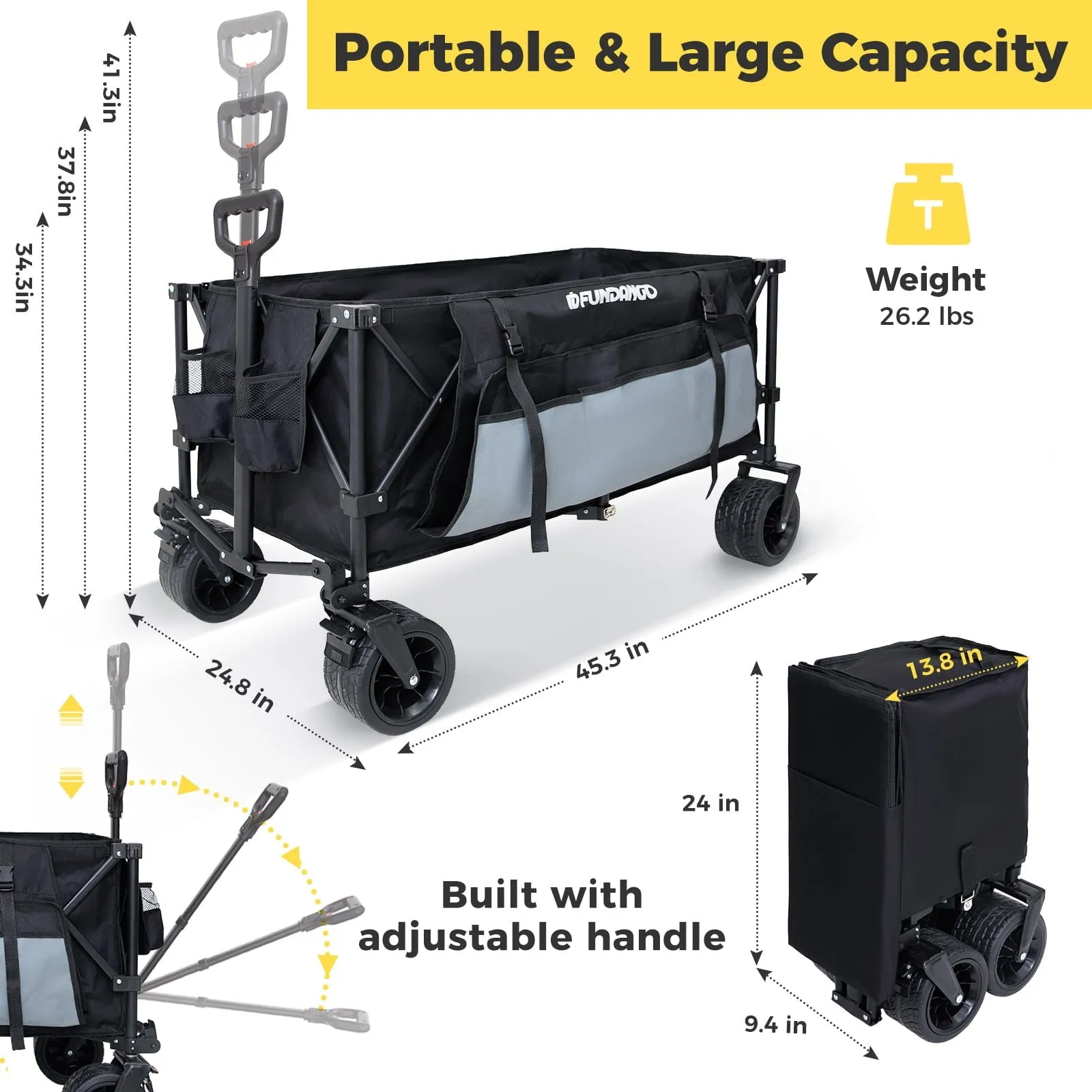 FUNDANGO Folding Wagon 180L Dual Chassis Camping Wagon