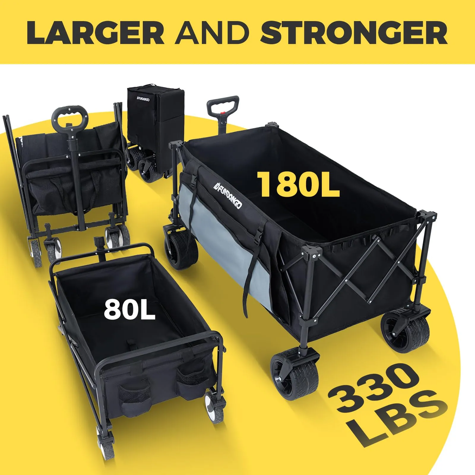 FUNDANGO Folding Wagon 180L Dual Chassis Camping Wagon