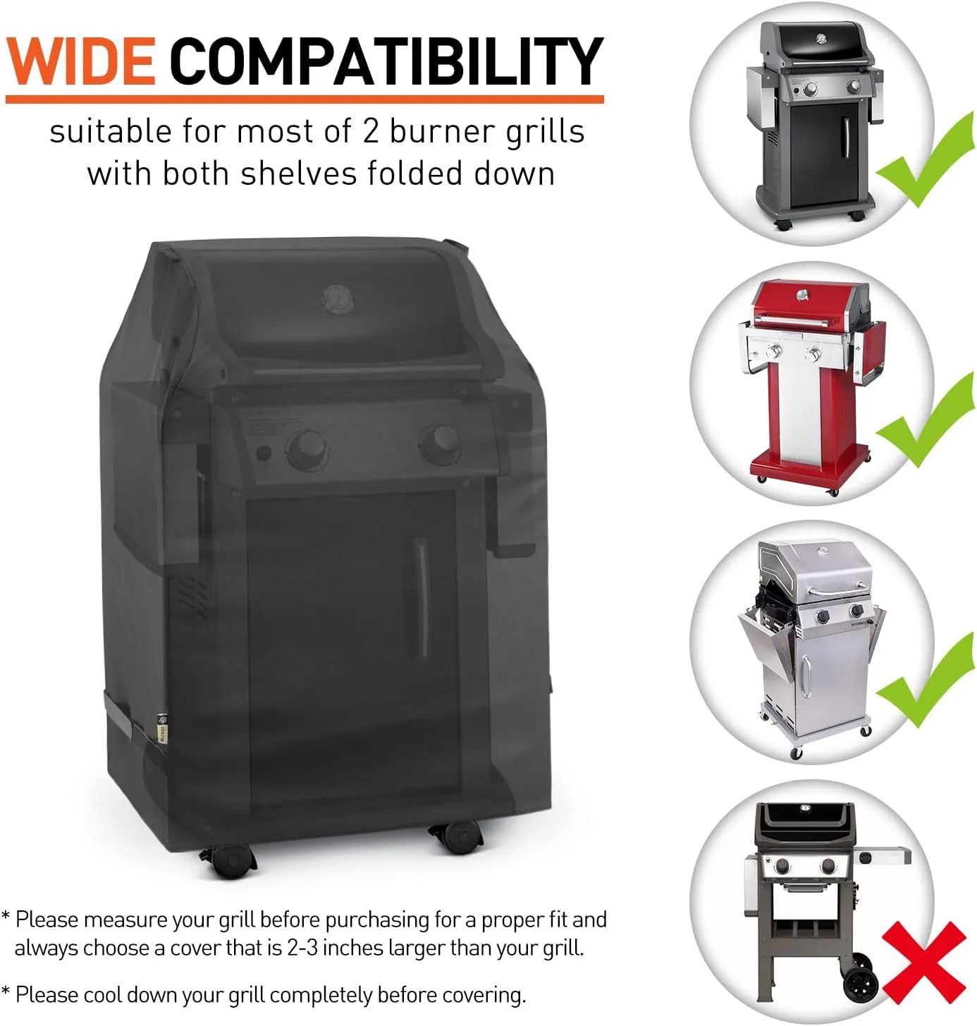 Gas Grill Covers 32 Inch, Heavy Duty Waterproof Outdoor 2 Burner BBQ Small Grill Cover Compatible with Char Broil Weber Brinkmann Holland, Black