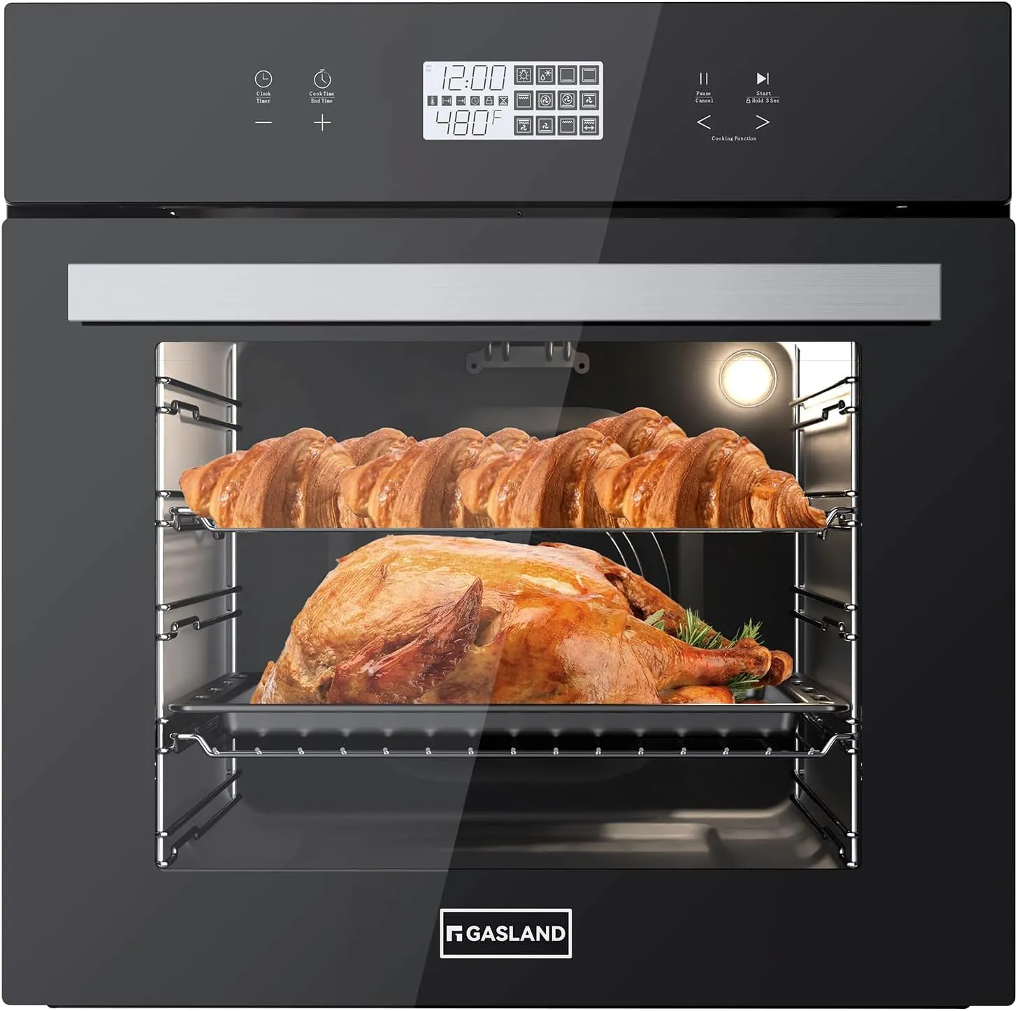 GASLAND 24 Inch Electric Wall Oven, 2.6 Cu.ft Built-in Single Wall Oven, 12 Cooking Functions, 3D Heating, Convection Oven with Rotisserie, Touch Control, Safety Lock, ETL Certified, Black