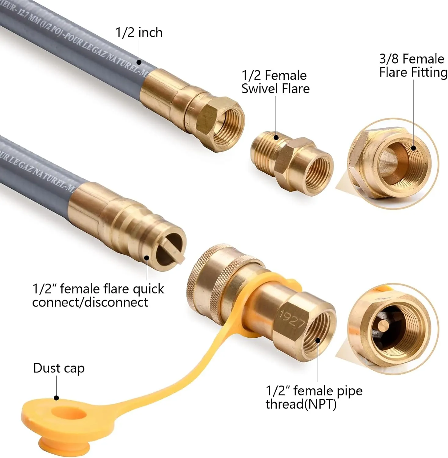 GasSaf 10 FT 1/2" ID Natural Gas Hose With Quick Connect Fitting, Conversion Kit for Gas Grill, Generator, Patio Heater and More - CSA Certified