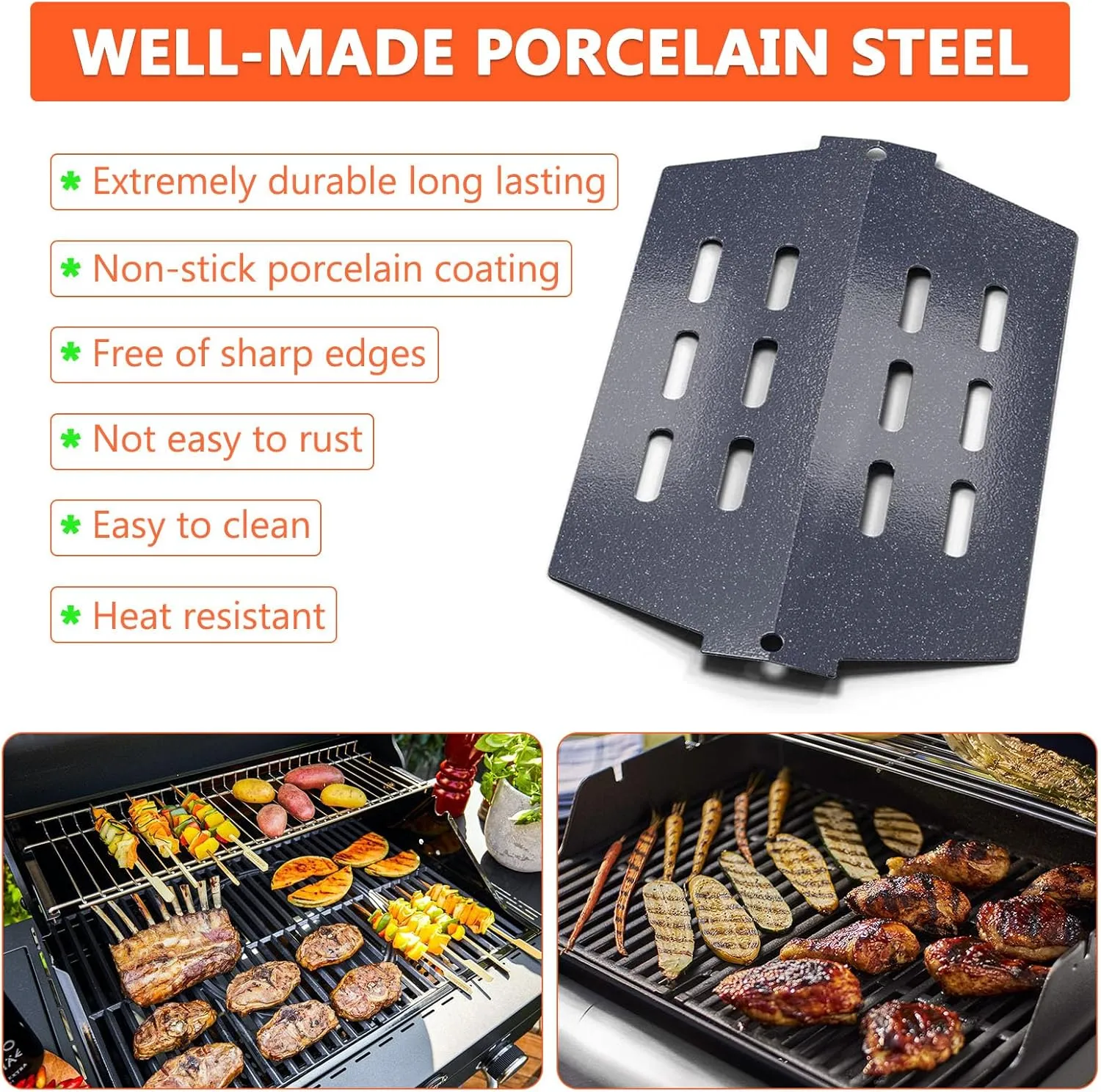 Genesis Grill Parts for Weber Genesis 300 Series Grills with Front Control Knob, Genesis E310 E320 E330 S310 S320 S330, 17.5" Flavorizer Bars and Heat Deflectors for Weber 7620 7621, Porcelain Steel