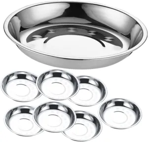 GLEAVI Sturdy Stainless Steel Plates 18cm Round Bbq Plates Buffet Trays Food Storage Home Restaurant
