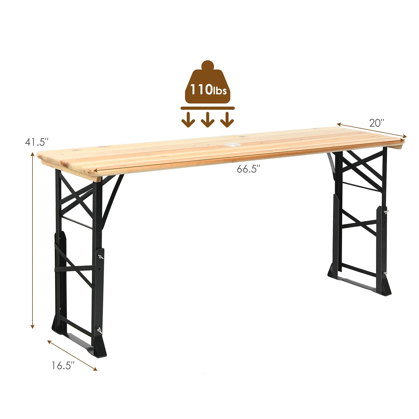 Goplus Folding Picnic Beer Table, Outdoor Camping Table with Umbrella Hole, Adjustable Heights and Wood Top, Portable Picnic Table for Patio Garden Party Backyard, No Assembly