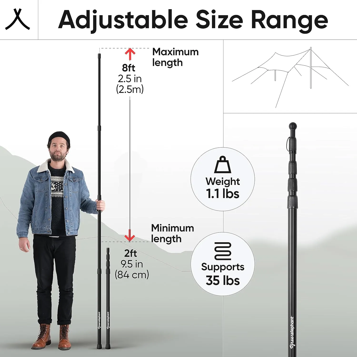 Green Elephant Tarp Poles - Tent Poles, Tent Poles Replacement, Tent Poles for Tarp, Canopy Poles, Awning Poles, Telescoping Tarp Poles, Tarp Poles Adjustable Heavy Duty, Aluminum Tent Pole Set of 4
