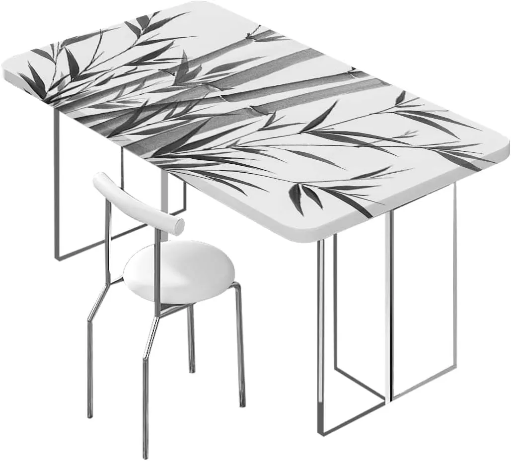 Grey Charcoal Fitted Tablecloth Cover, Bamboo Tree Clear Simple Background for Dining Tables,Buffet Parties and Camping Bamboo Fits up 5 Foot Tables