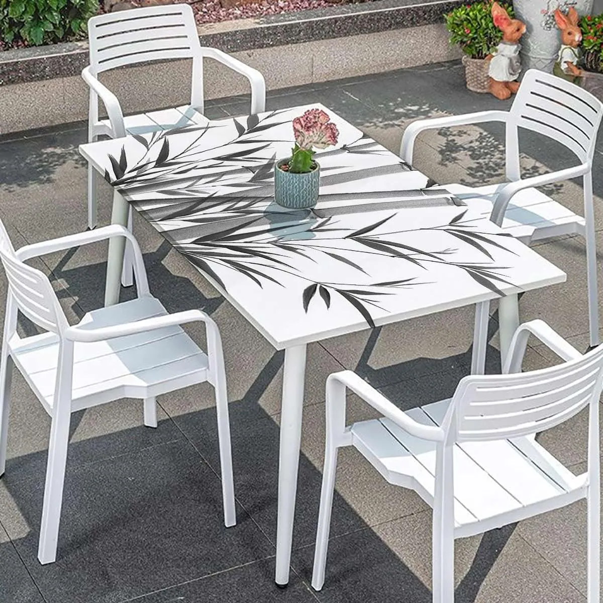 Grey Charcoal Fitted Tablecloth Cover, Bamboo Tree Clear Simple Background for Dining Tables,Buffet Parties and Camping Bamboo Fits up 5 Foot Tables