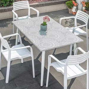 Grey White Elastic Edged Table Covers Boho Geometric Decor Fabric for Dining Tables,Buffet Parties and Camping Abstract Decor Fits up 5 Foot Tables