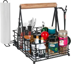 Grill Caddy, Picnic Utensil Caddy with Paper Towel Holder for Blackstone Griddle Smoker Outdoor Grill Carry System Camp Kitchen Organizer BBQ Basket Camping Glamping Essentials RV Accessories