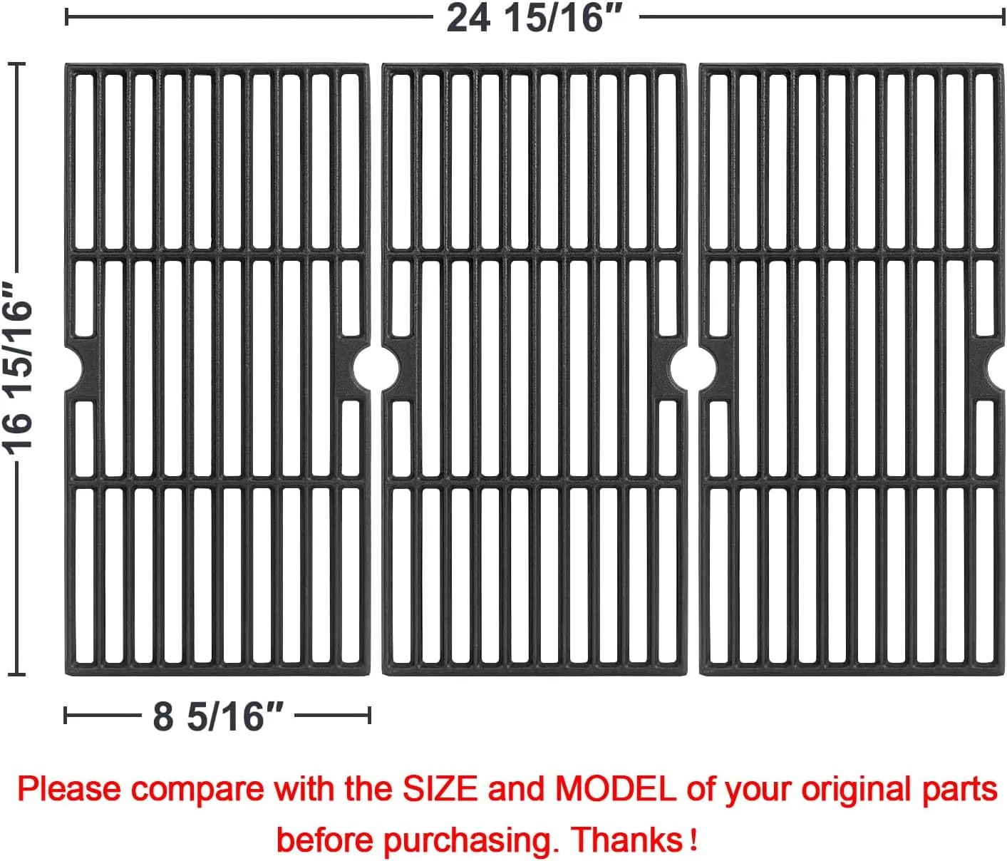 Grill Grates for Charbroil Advantage 4 Burner 463343015 463344015 463344116, Advantage 2 Coal Parts 463340516 Gas Grill, G467-0002-W1 Cast Iron Cooking Grids for Tru Infrared 463336016, 16 15/16"
