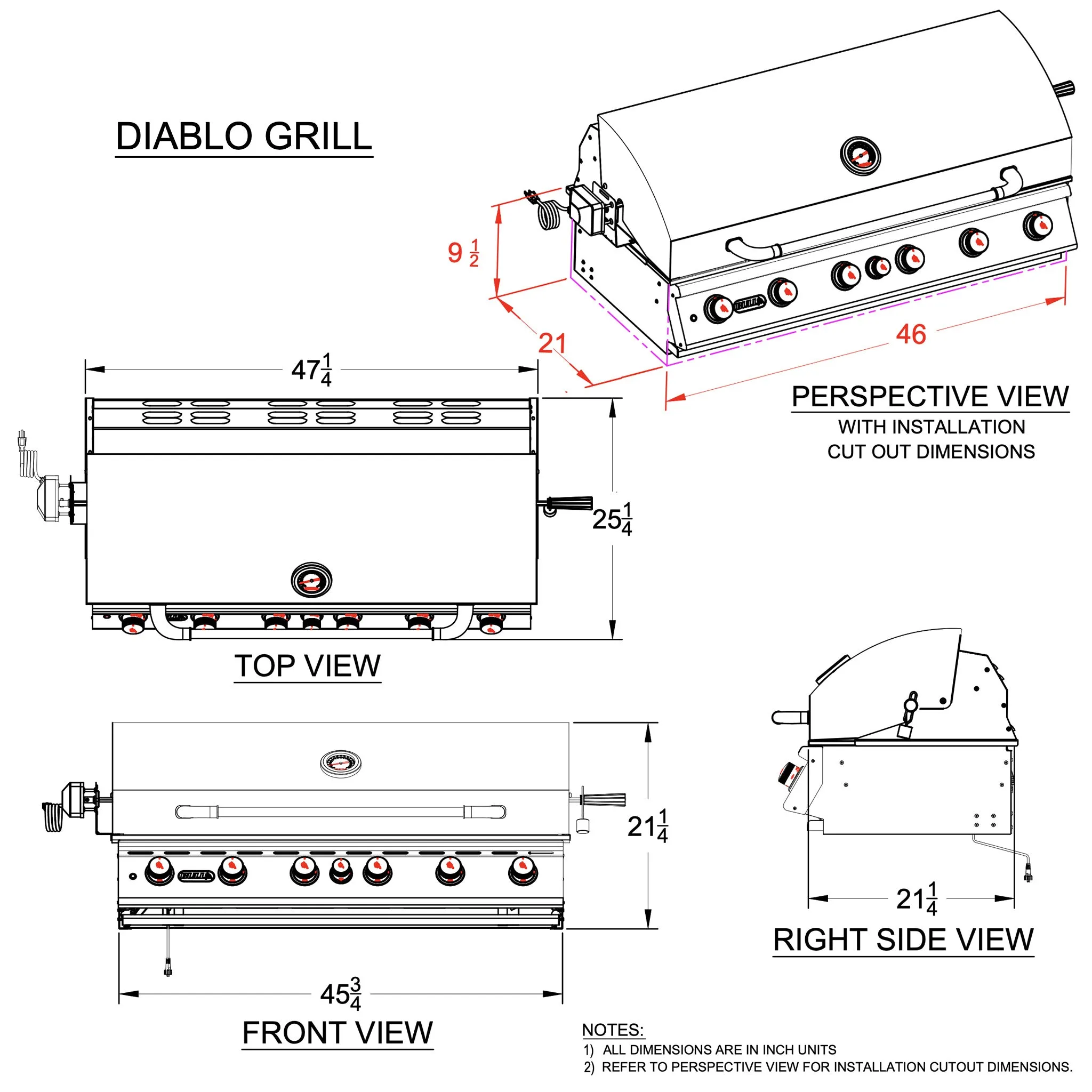 Grill Head - Diablo 46" Drop-In Grill