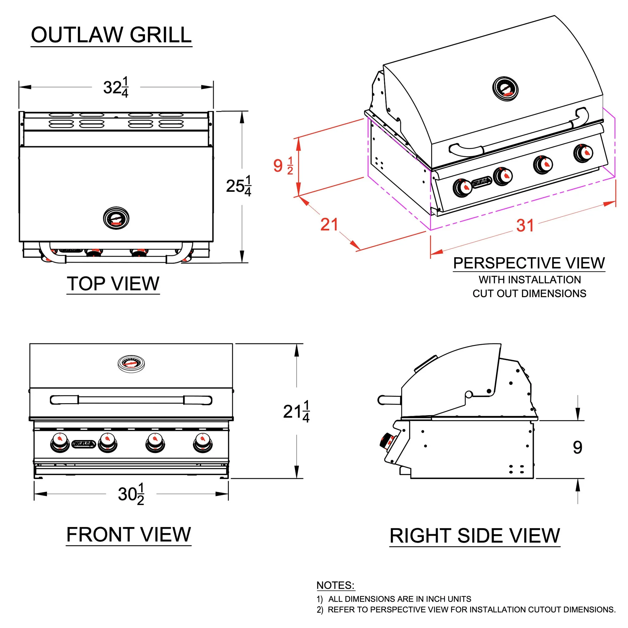Grill Head - Outlaw 30" Drop-In Grill