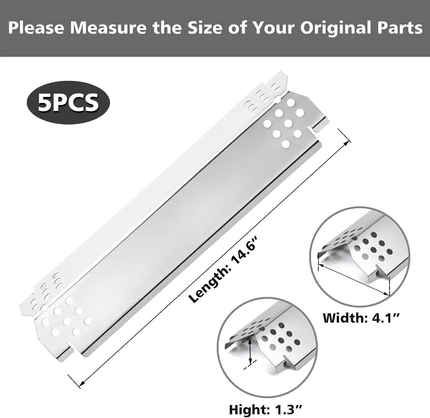 Grill Heat Plates Replacement Parts for Nexgrill, Stainless Steel Heat Tents for Home Depot Nexgrill 5 Burner Gas Grill, 14.6" Flame Cover Replacement Parts for Nexgrill 720-0888
