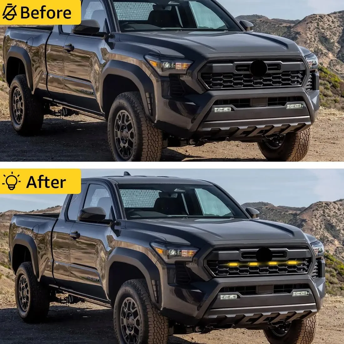 Grill Light For Tacoma TRD Off-Road 2024 2025, Smoked Shell Amber LED Front Grille Lights For Tacoma Pre Runner/Sport
