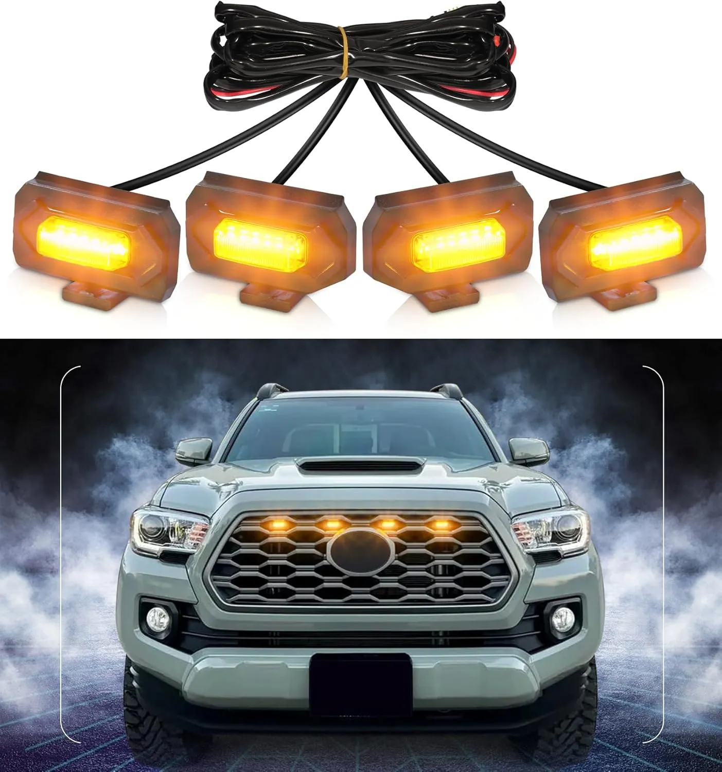 Grill Lights for 2020-2023 Tacoma Grille Lights LED Front Grill Lights Smoked for 2020 2021 2022 2023 Tacoma Accessories TR D Off Road & Sport (Amber)